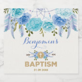 Elegant Blauw Boho Bloemen Dreamcatcher Doop Sparkling Wijnetiket (Enkel label)