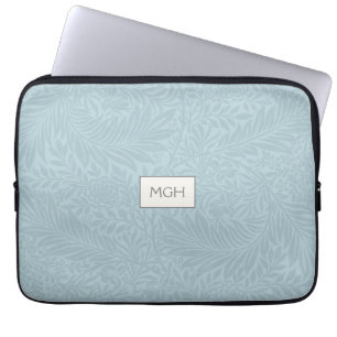 Elegant Blauw Boho Botanisch Patroon Monogram Laptop Sleeve