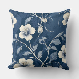 Elegant Blauw Botanisch Bloemmotief Kussen