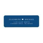 Elegant blauw bruiloft retour adres etiket (Voorkant)