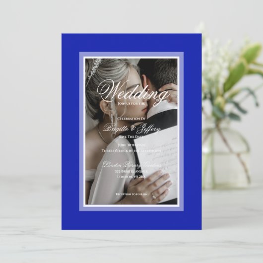 Elegant Blauw Bruiloft Save The Date Kaart (Staand voorkant)