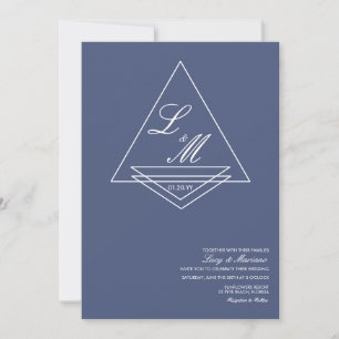 Elegant Blauw Bruiloftsschrift met Monogram Kaart