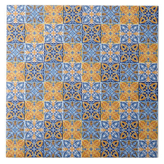 Elegant blauw& bruin geel Italiaans patroon Tegeltje
