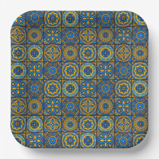 Elegant blauw& bruin Marokkaans patroon Papieren Bordje