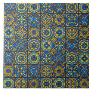 Elegant blauw& bruin Marokkaans patroon Tegeltje