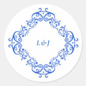 Elegant blauw chinoiserie bruiloft ronde sticker (Voorkant)