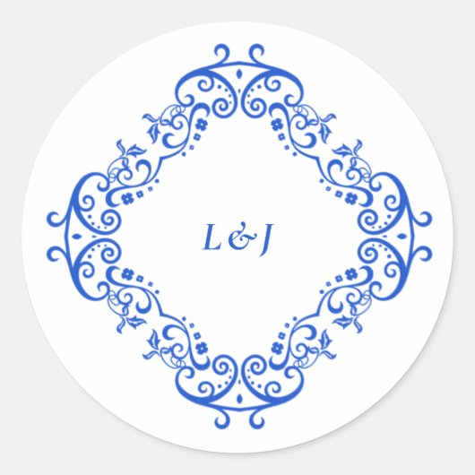 Elegant blauw chinoiserie bruiloft ronde sticker (Voorkant)