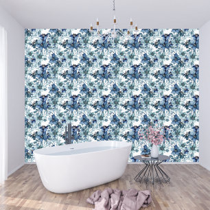Elegant Blauw Chintz Patroon Monogram Behang