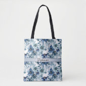 Elegant Blauw Chintz Patroon Monogram Draagtas (Voorkant)