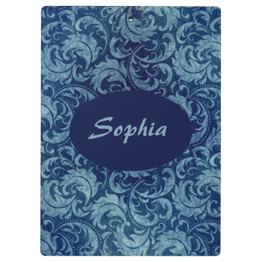Elegant blauw  Damaskpatroon Klembord (Achterkant)
