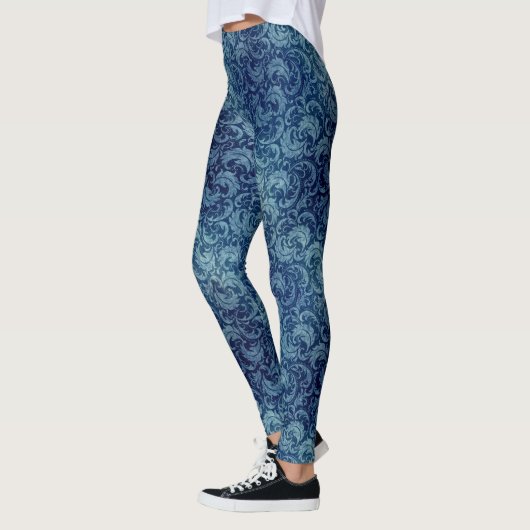 Elegant blauw Damaskpatroon Leggings (Links)