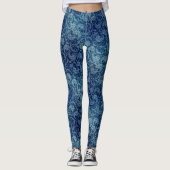 Elegant blauw Damaskpatroon Leggings (Voorkant)