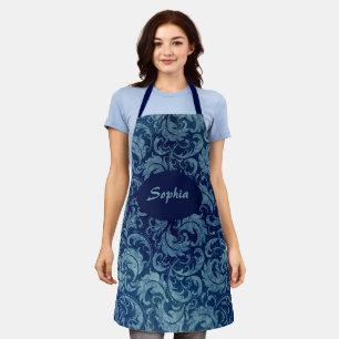 Elegant blauw Damaskpatroon Schort