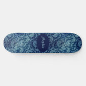 Elegant blauw  Damaskpatroon Skateboard (Horizontaal)