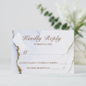 Elegant Blauw en Goud Abstract Ontwerp Bruiloft RS RSVP Kaartje (Staand voorkant)