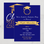 Elegant blauw en goud Afstuderen uitnodiging (Voorkant / Achterkant)