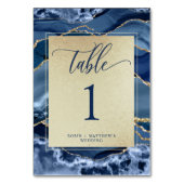 Elegant Blauw en Goud Agaat Crystal Tafelnummer (Voorkant)