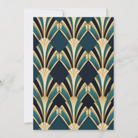 Elegant Blauw en Goud Art Deco Bruiloft Kaart (Achterkant)