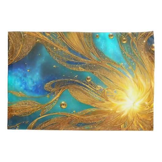 Elegant Blauw en Goud Burst Kussen Hoesje Kussensloop (Achterkant)