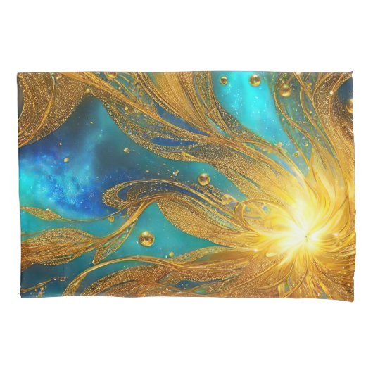 Elegant Blauw en Goud Burst Kussen Hoesje Kussensloop (Voorkant)