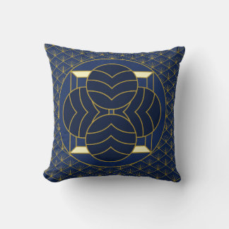 Elegant Blauw en Goud  Deco Geometrische Kunst Kussen