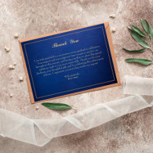 Elegant blauw en goud getrimd bedankkaart
