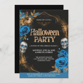 Elegant blauw en goud Halloween feest Kaart (Voorkant / Achterkant)