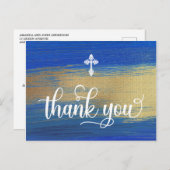 Elegant blauw en goud jongen doop dank u briefkaart (Voorkant / Achterkant)