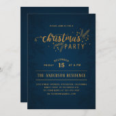 Elegant Blauw en Goud Kerstmis Feest Kaart (Voorkant / Achterkant)