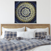 Elegant Blauw en Goud Mandala Yoga Studio Schilder Canvas Afdruk (Insitu (Slaapkamer))