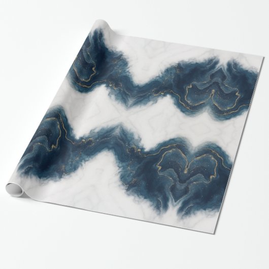 Elegant blauw en goud marmer luxe inpakpapier (Uitgerold)