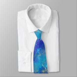 Elegant blauw en goud marmerpatroon stropdas