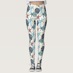 Elegant blauw en goud oceaan schatten patroon leggings