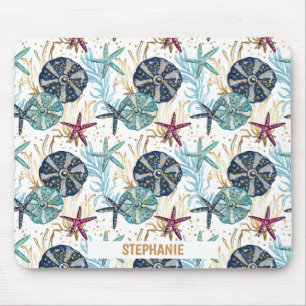 Elegant blauw en goud oceaan schatten patroon muismat