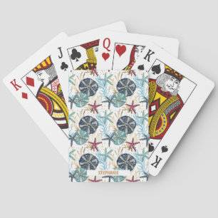 Elegant blauw en goud oceaan schatten patroon pokerkaarten