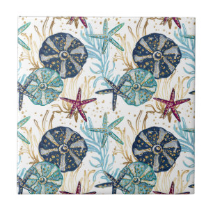 Elegant blauw en goud oceaan schatten patroon tegeltje