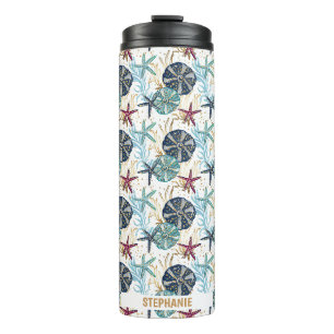 Elegant blauw en goud oceaan schatten patroon thermosbeker