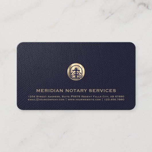 Elegant Blauw en Goud Professionele Notaris Openba Visitekaartje (Voorkant)