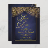 Elegant Blauw en Goud Save the Date Briefkaarten (Voorkant / Achterkant)