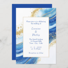 Elegant blauw en goud Waterverf bruiloft