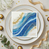 Elegant blauw en goud waterverf Monogram servet