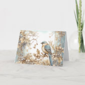 Elegant blauw en goud wintervogel ontwerp kaart (Voorkant)
