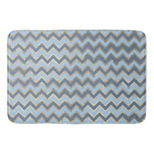Elegant Blauw en Gouden Chevron Patroon Badmat
