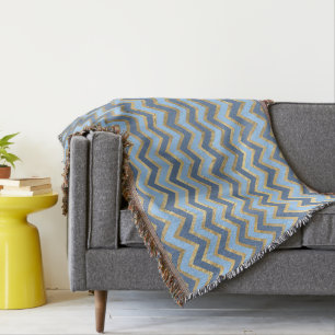 Elegant Blauw en Gouden Chevron Patroon Deken