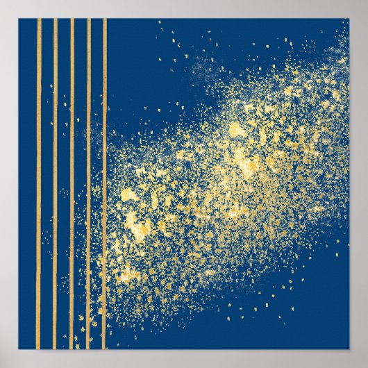 Elegant blauw en goudstrepen Poster Papier (steen) (Voorkant)