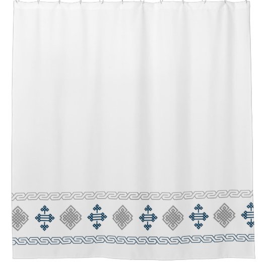 Elegant blauw en grijs Mongools Patroon Douchegordijn (Voorkant)