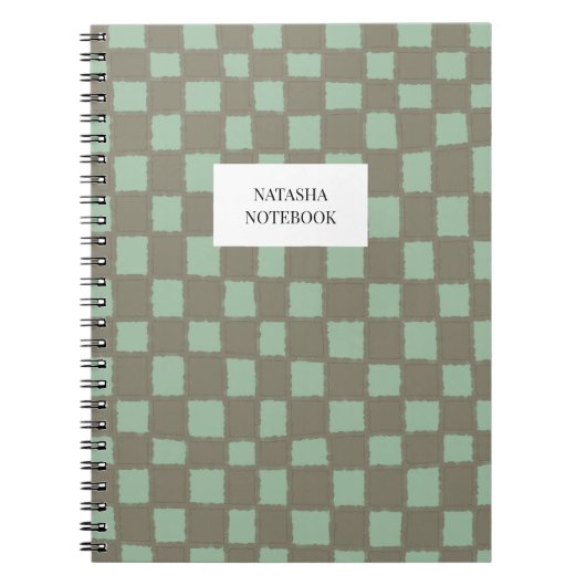 Elegant blauw en grijs schaakbordpatroon notitieboek (Voorkant)