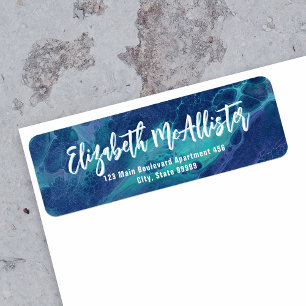 Elegant blauw en groen gemarmerd retouradres etiket