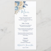 Elegant Blauw en Ivoor Roos Bruiloft Menu (Voorkant)