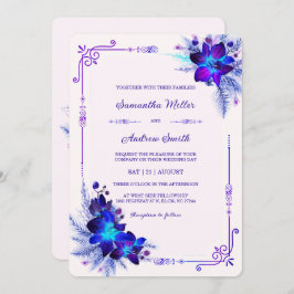 Elegant Blauw en Paarse Orchidee Bruiloft Kaart